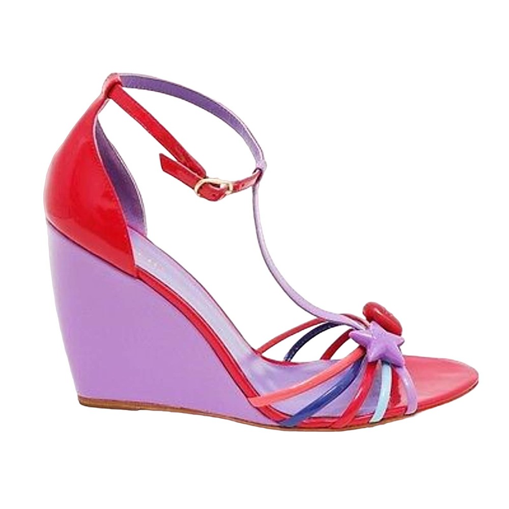 Coach TISHA Heart/Star Patent Leather Wedge Strappy Sandal Heel Pump 9.5 New - Picture 3 of 8
